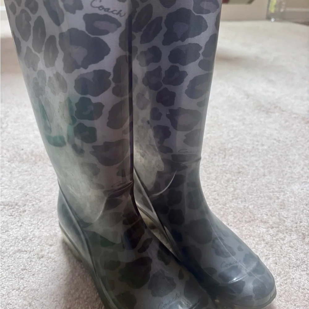 COACH RAINBOOTS - Pixy Ocelot Leopard Print Black/Gray Women’s Size 9